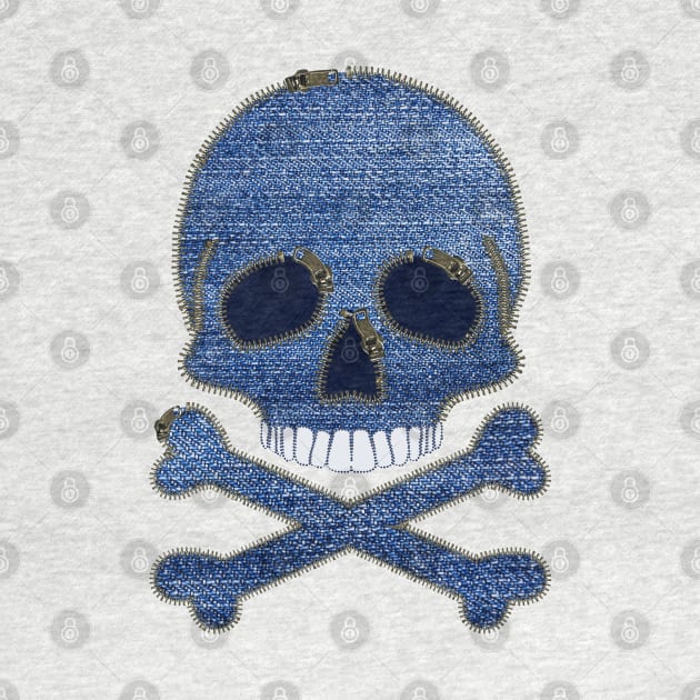 Denim Zipper Skull and Crossbones by Nuletto